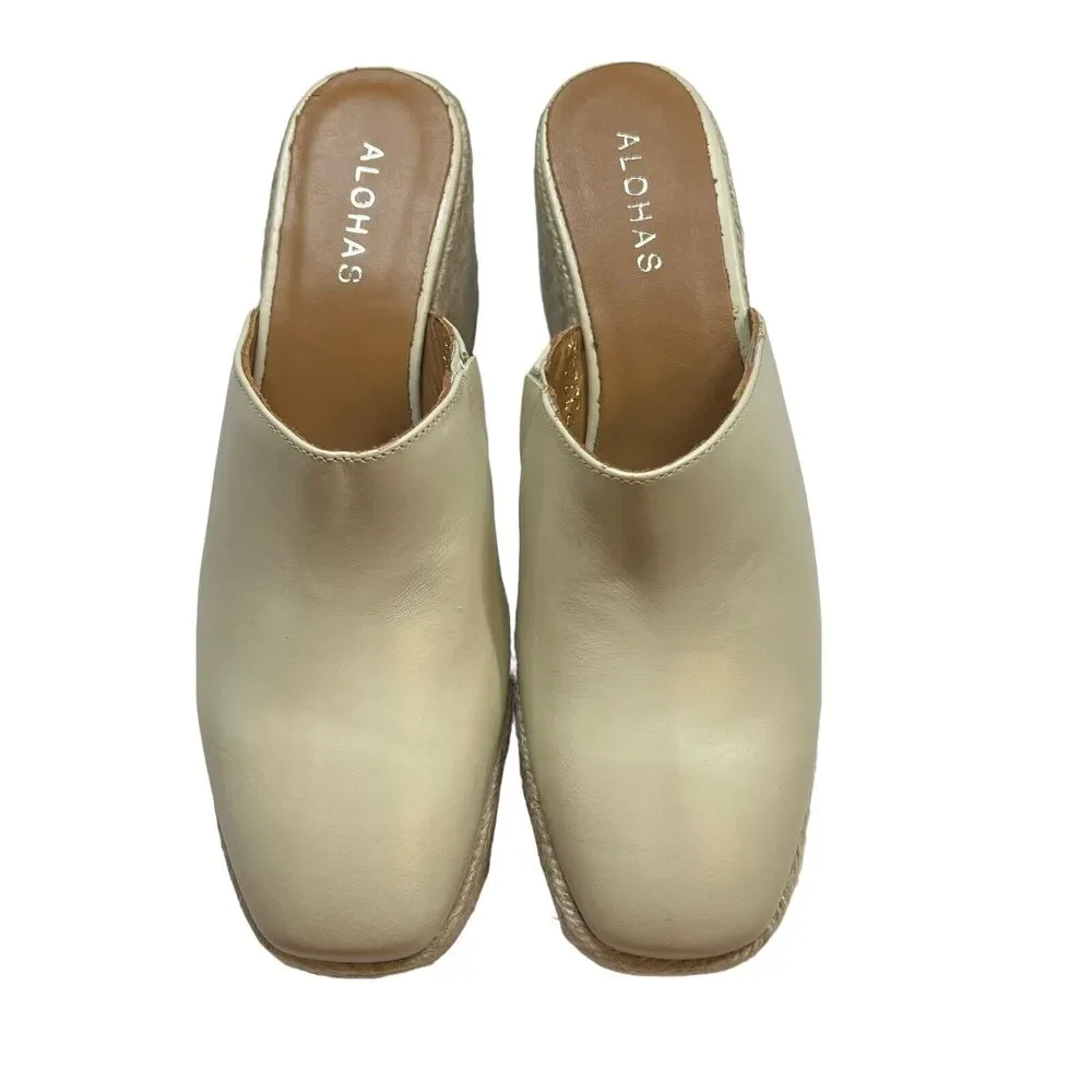 Alohas Cream‎ Piko Leather Espadrilles Size 39 New